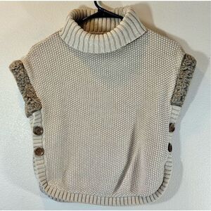 Aspen Kids Girls Poncho Turtleneck Button Side Fur Trim Sweater Size 10/12